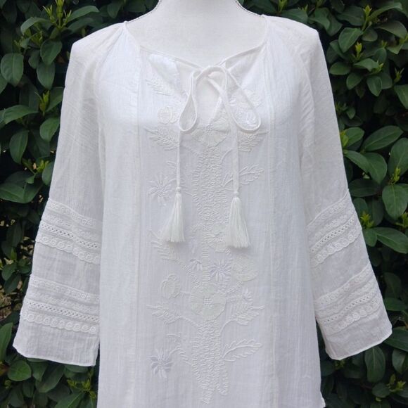 Sundance White Aleta Embroidered Mini Shift Dress Small - Picture 6 of 9